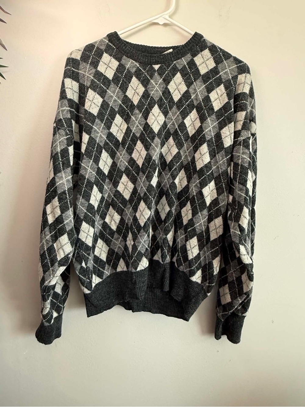 Giorgio Classic Gray & White Argyle Crewneck Sweater Made in Italy